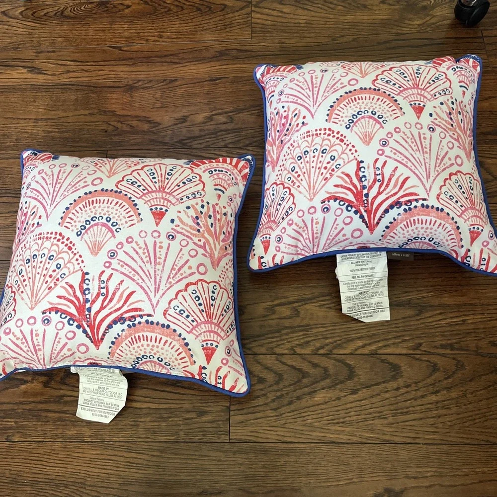 2 Allen & Roth Coral Outdoor Indoor Cushion Pillow Sea Shell Beach costal 15